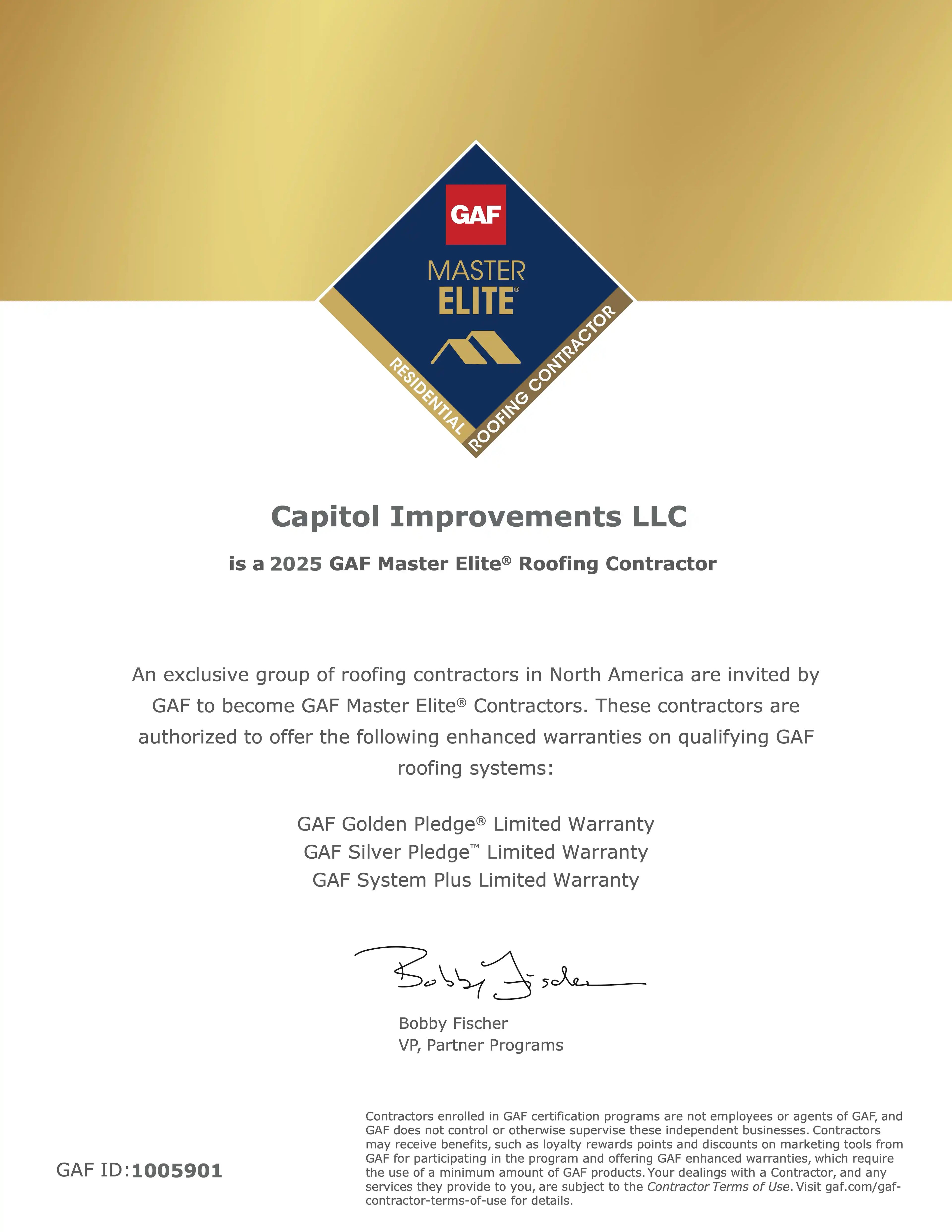 master elite certificate