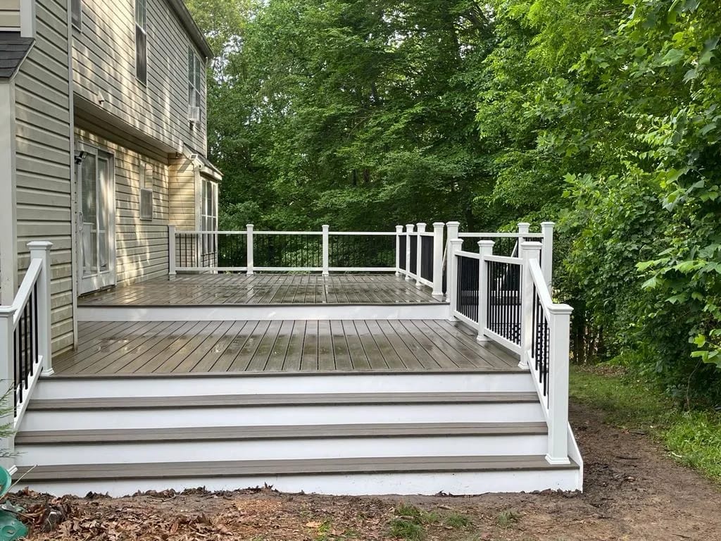 Open composite decking boards.